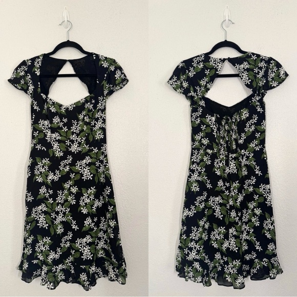 Reformation Rosi Midi Dress Cap Sleeves Tiered Ruffles Aroma Black Floral Size 4 - Picture 4 of 8